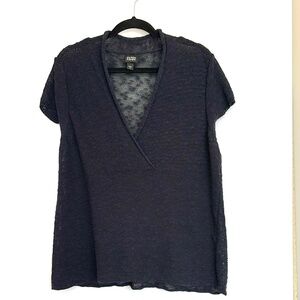 Eileen Fisher Navy Linen Slub Knit Tunic Top (L)